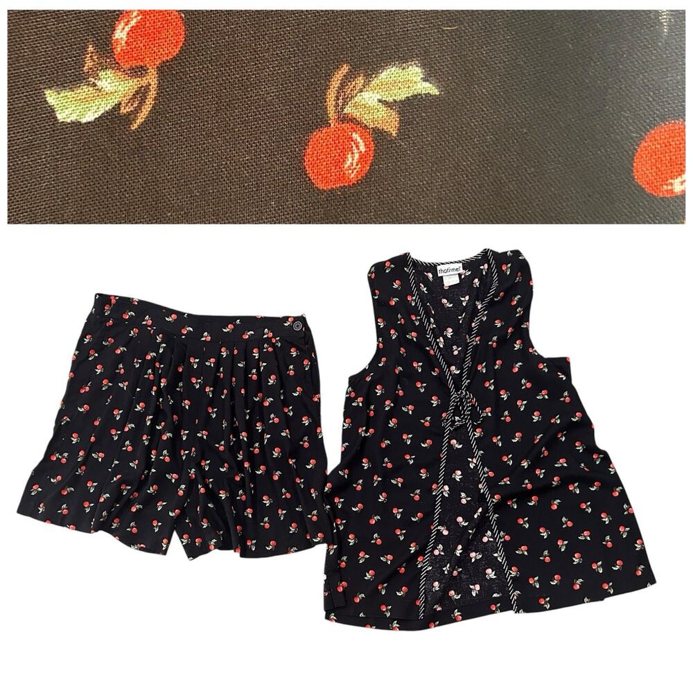 Vintage That’s Me Cherry Print 2 Piece Shorts Vest Set USA Rockabilly 15/16 -